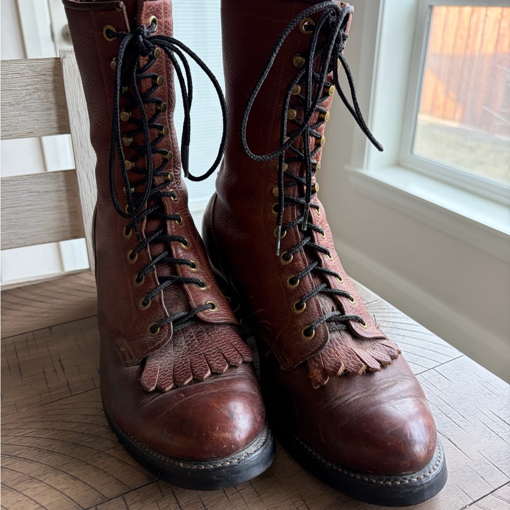 Olathe Western Packer Kiltie Boots Men's Size 10 D USA Made Lace Up